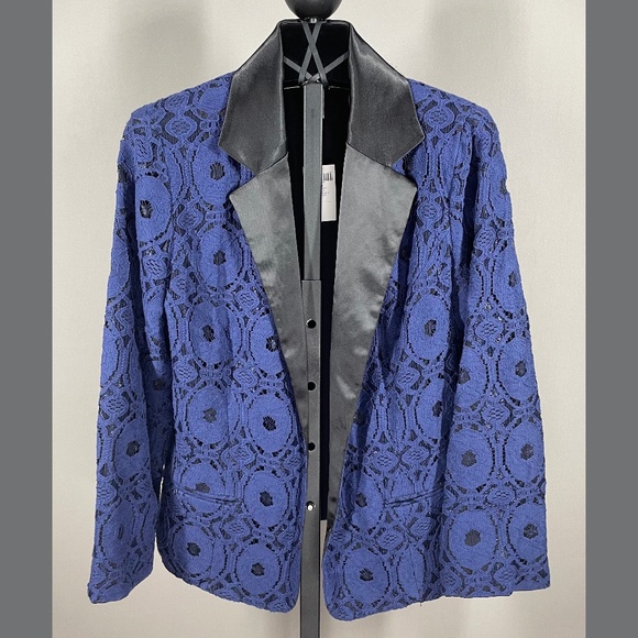 NEW Chicos Jacket Womens Small black blue floral lace blazer preppy - Picture 1 of 10